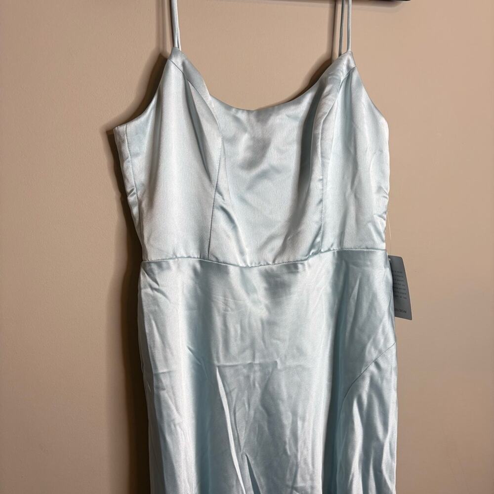 NWT Xscape Satin Handkerchief Hem Midi Gown in Aqua Size 8 - Picture 5 of 9